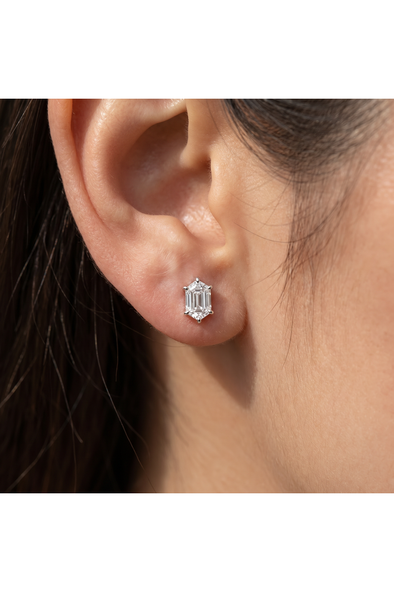 Certified 1Ct TW Long Hexagon Diamond Studs 14k Gold Earrings Lab Grown, Alternate, color, 14k White Gold