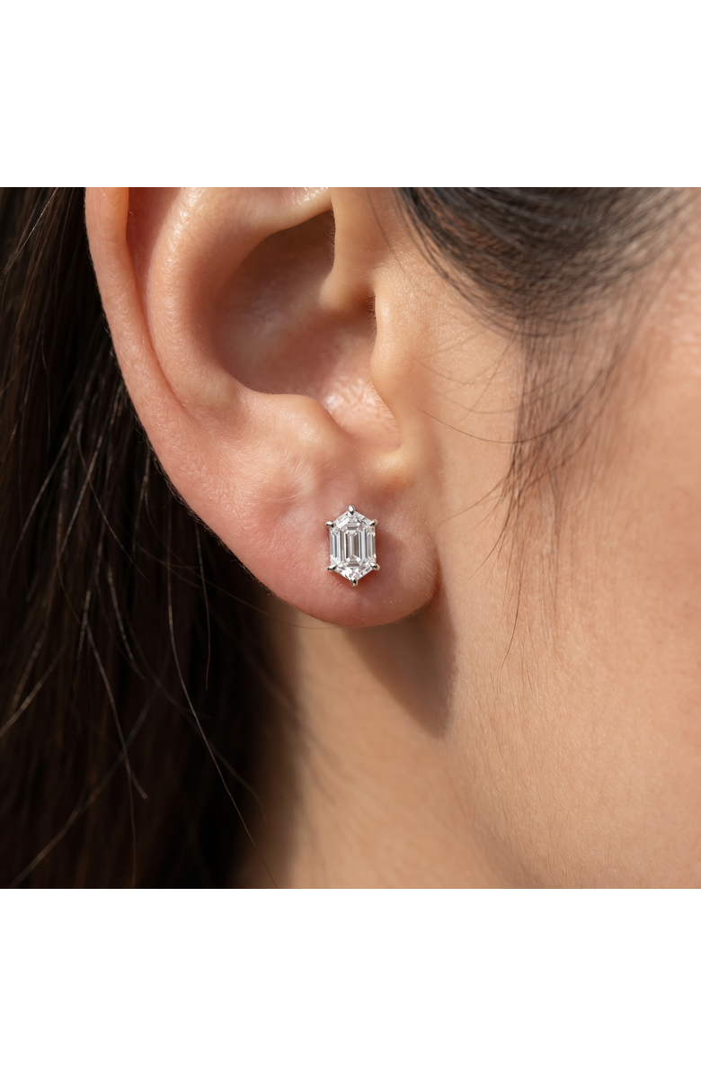 Bliss Diamond Certified 1Ct TW Long Hexagon Diamond Studs 14k Gold Earrings Lab Grown, Alternate, color, 14K White Gold