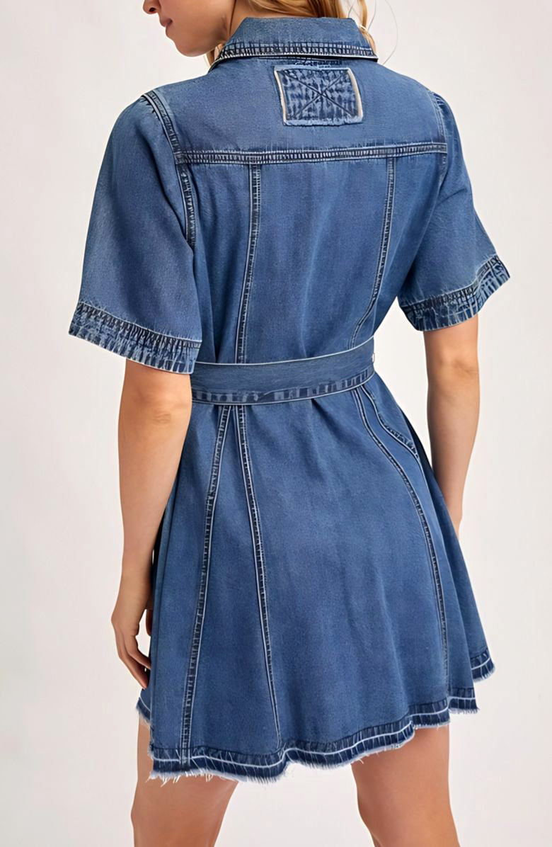 Knit and Lounge Short Sleeve Belted Denim Shirt Dress, Alternate, color, Denim Blue