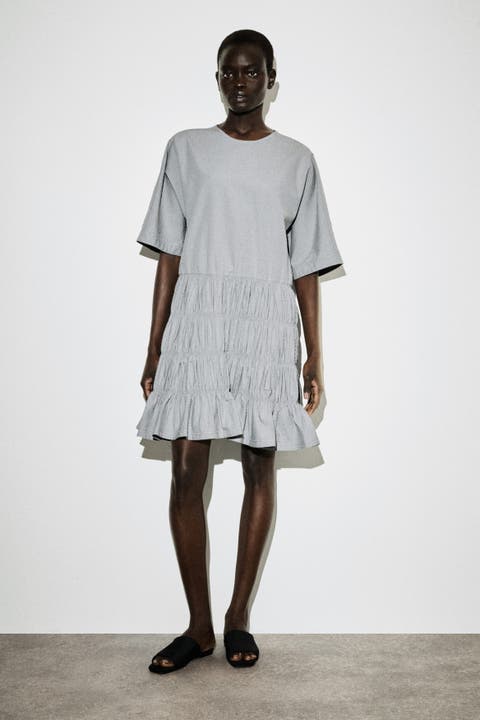 Smocked Seersucker Mini Dress