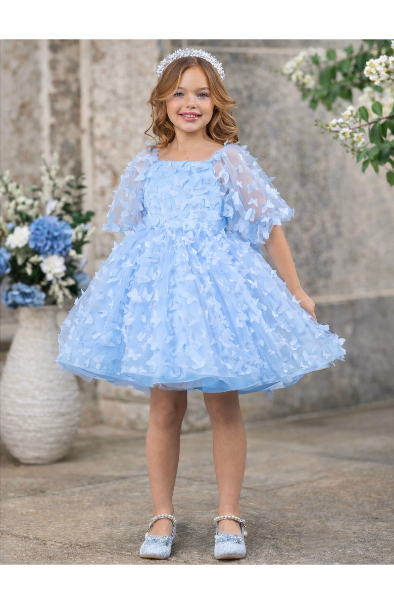 Mia Belle Girls Butterfly Dream 3D Applique Party Dress, Alternate, color, Blue