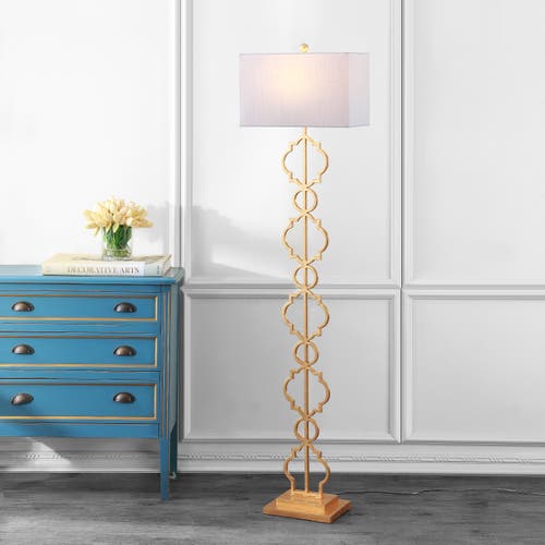 Jonathan Y Selina Iron Ogee Trellis Modern Led Floor Lamp In Gold Painting