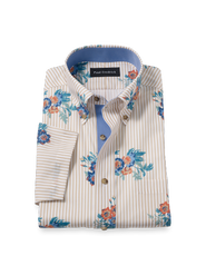 Paul Fredrick Cotton Buttondown Collar Poplin Classic Contrast Trim Hemmed Sleeve Short Sleeve Shirt