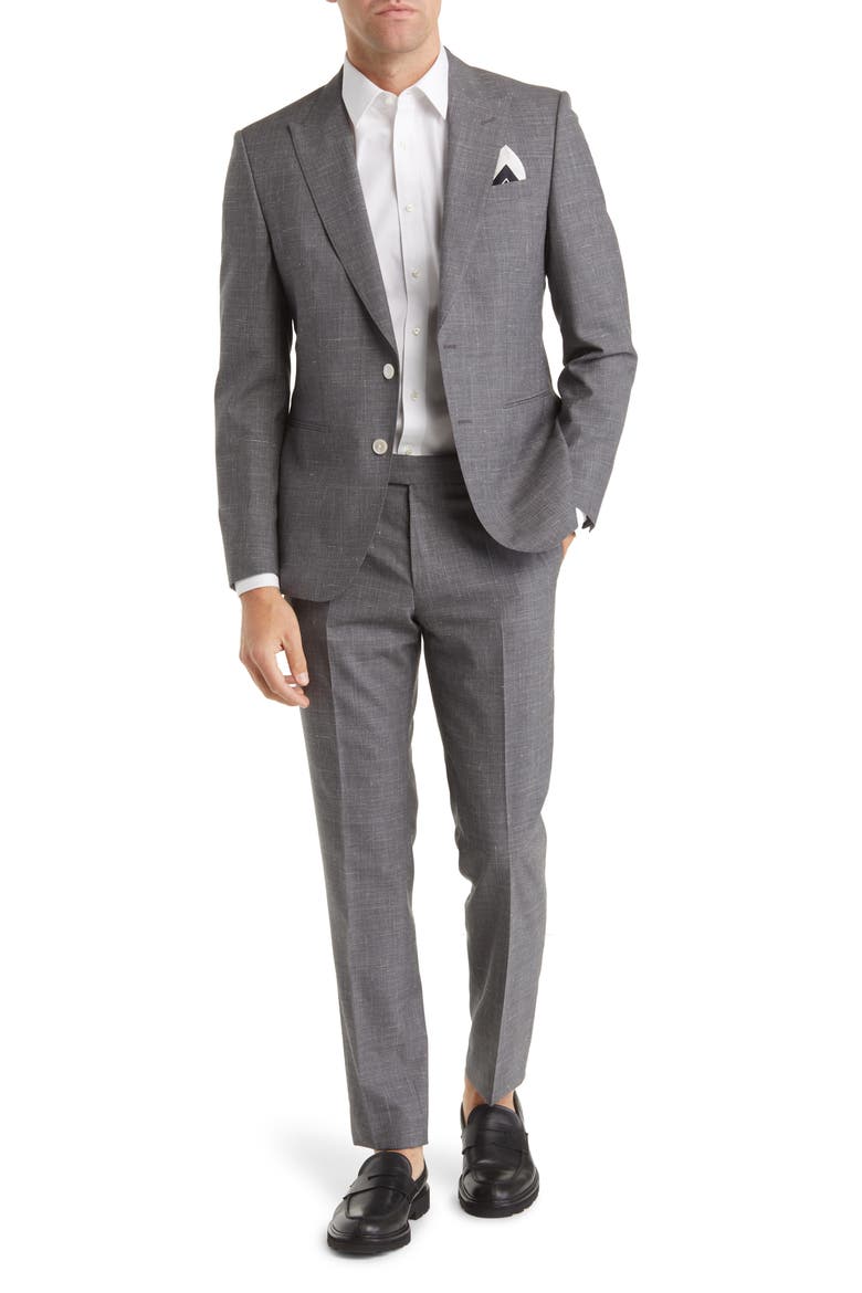 Virgin Wool, Silk & Linen Suit, Main, color, DARK GREY