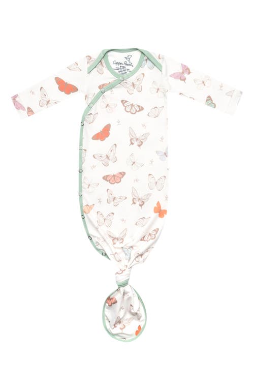 Copper Pearl Luna Butterfly Print Newborn Knotted Gown In Light Beige