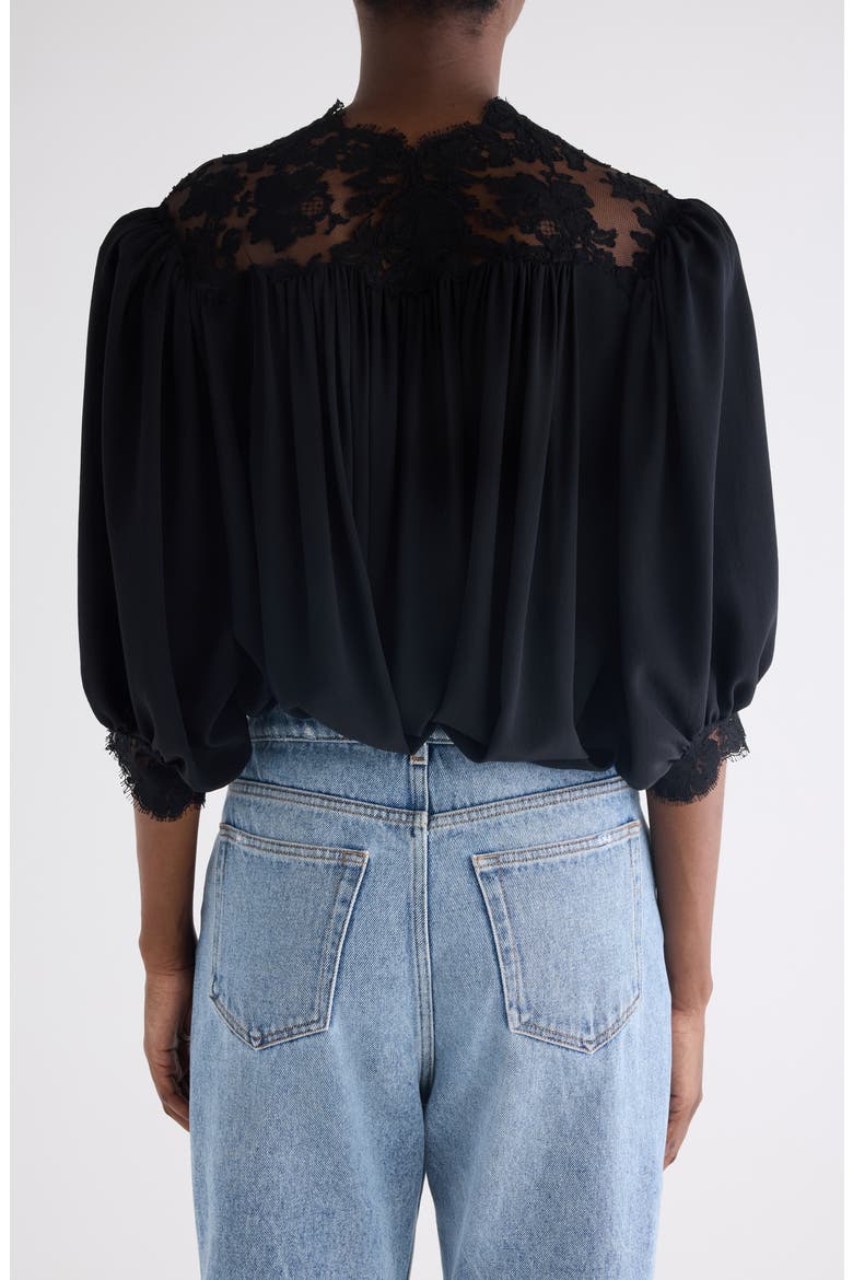 Lace Trim Silk Top, Alternate, color, BLACK