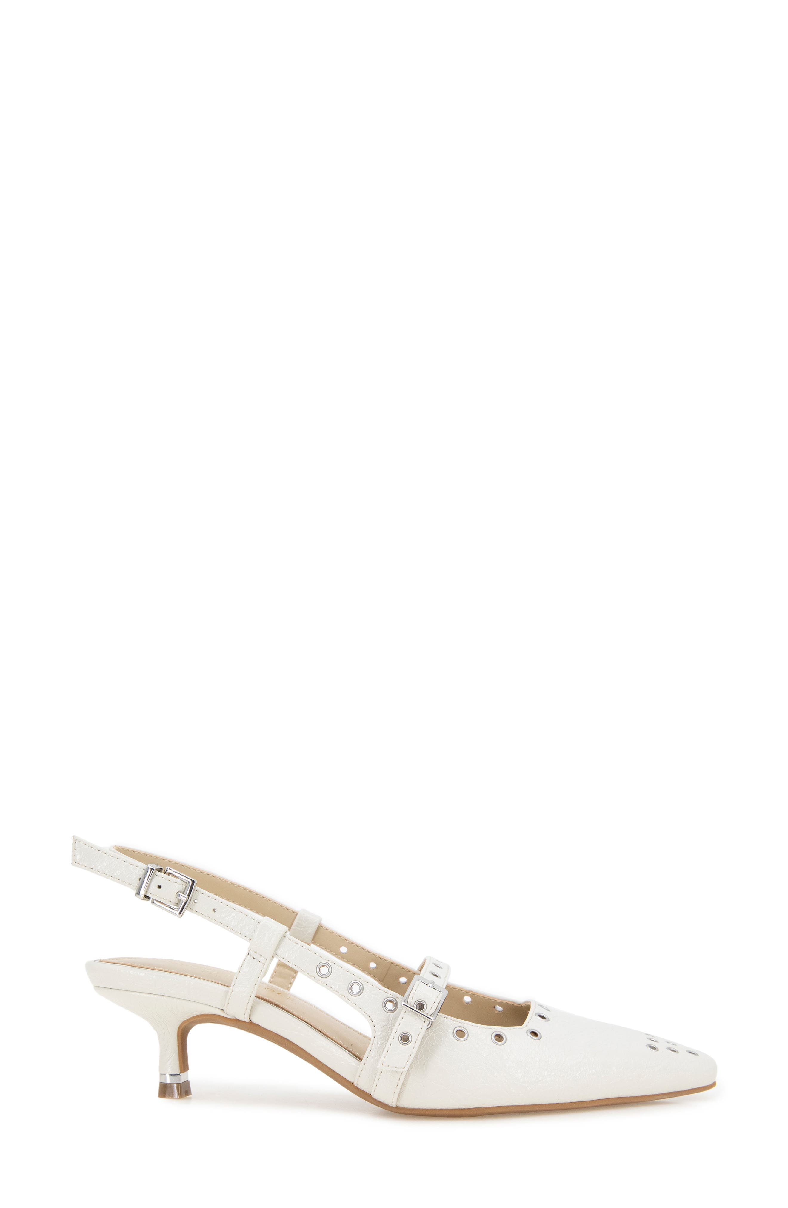 Kenneth Cole Martha Eyelet Slingback Kitten Heel Pump, Alternate, color, Ecru Patent