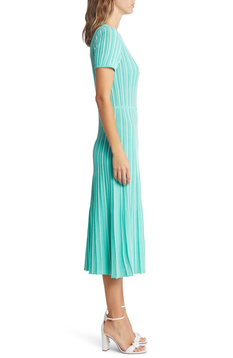 Ming Wang Stripe A-Line Midi Sweater Dress, Alternate, color, Seaspray/ White