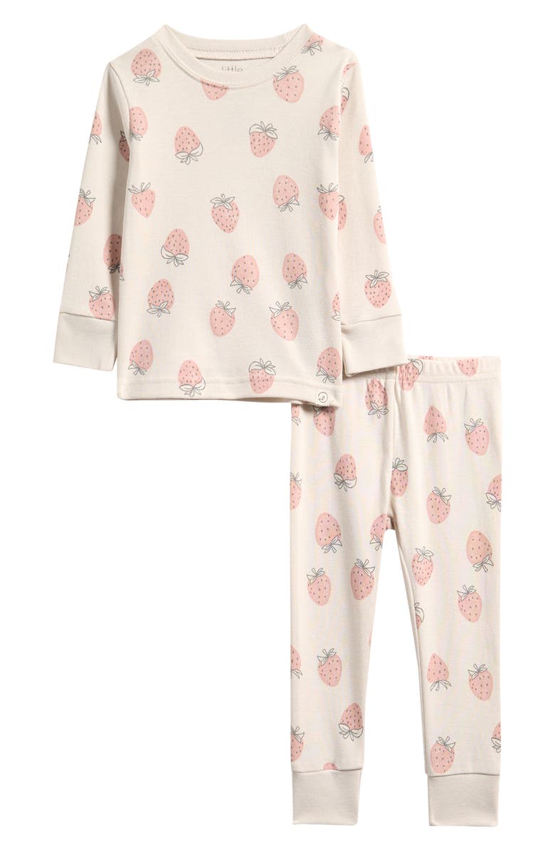 Little Planet Print Fitted Organic Cotton Two-Piece Pajamas, Main, color, Light Pink Strawberry
