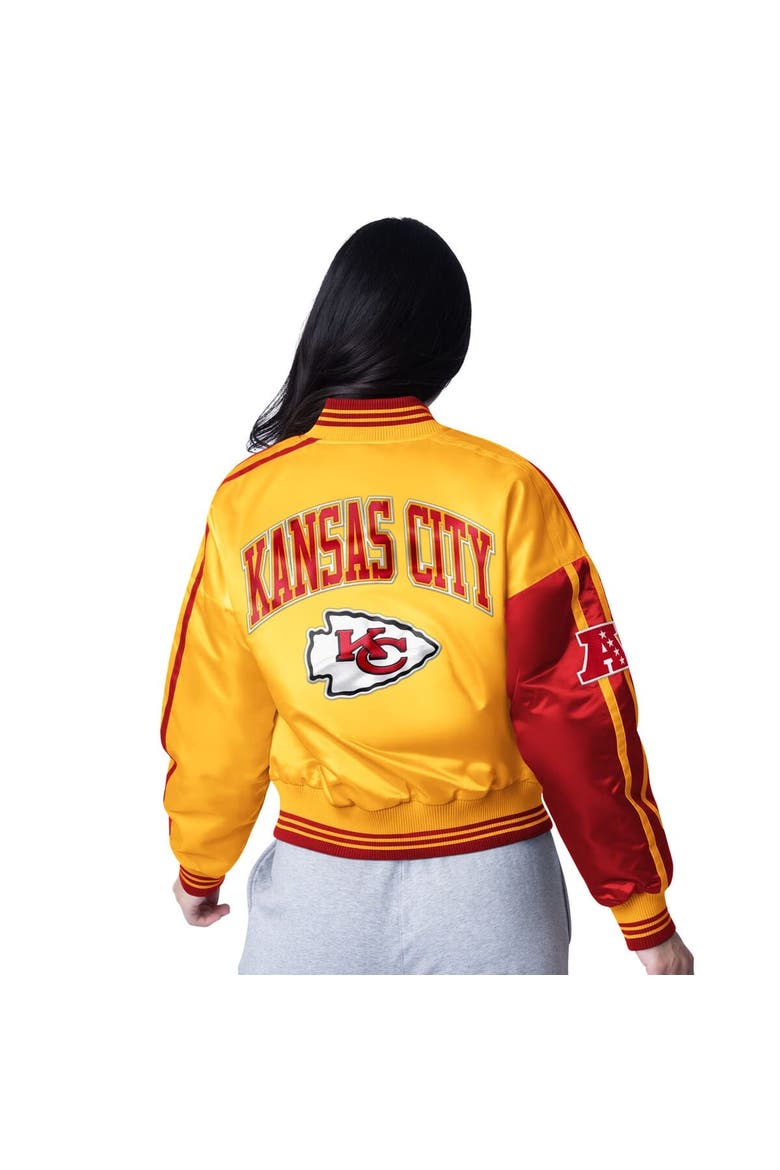 Women's Starter  Red/Gold Kansas City Chiefs Zone Blitz Cropped Full-Snap Satin Jacket, Alternate, color, Red