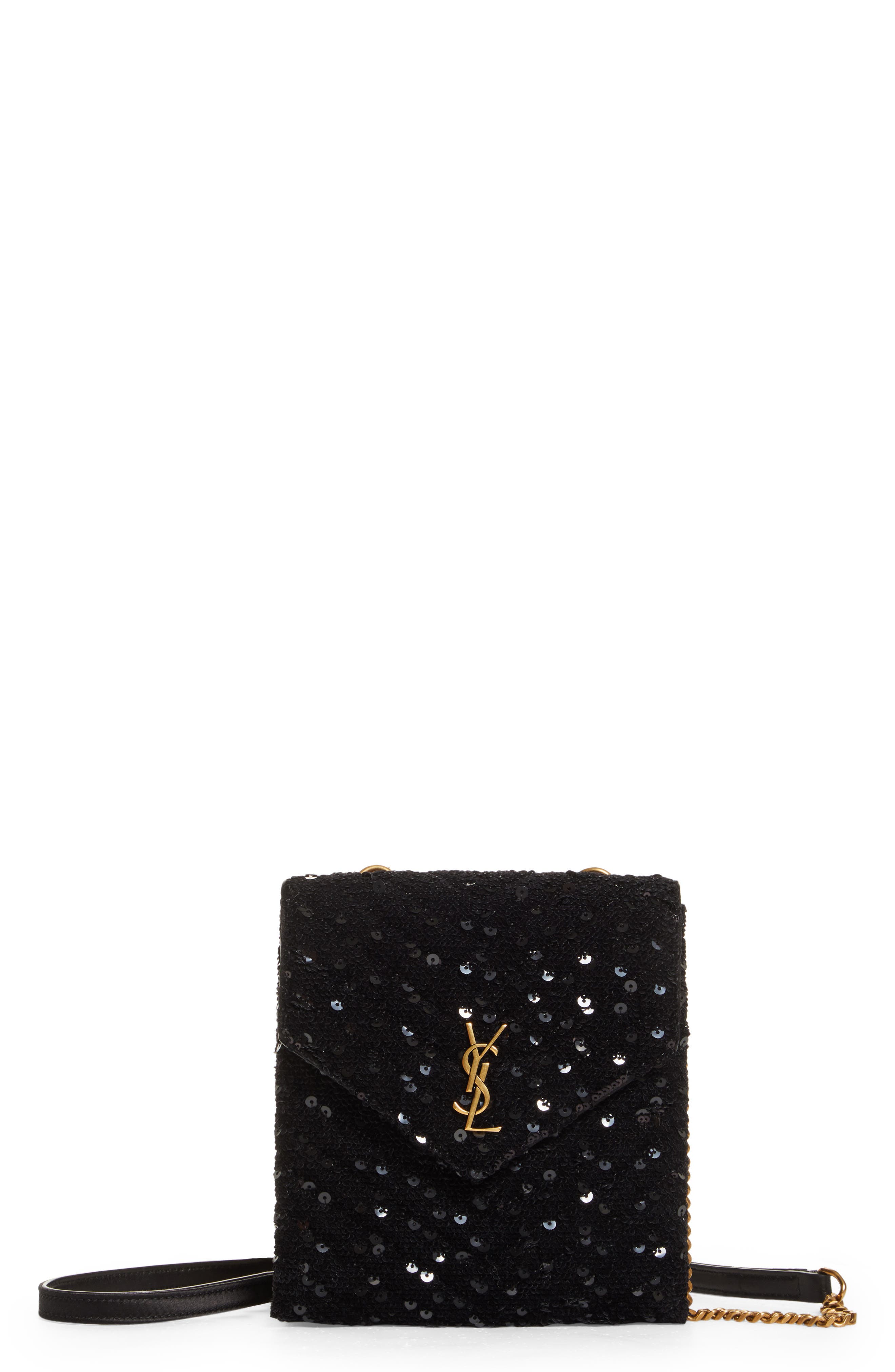 Saint Laurent Sequin Double Flap Crossbody Bag, Main, color, 