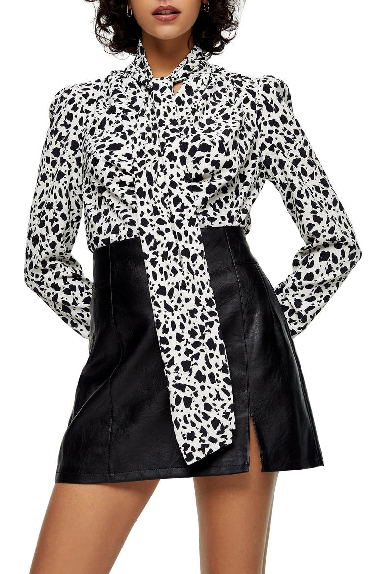 Animal Print Tie Neck Blouse, Main, color, BLACK MULTI