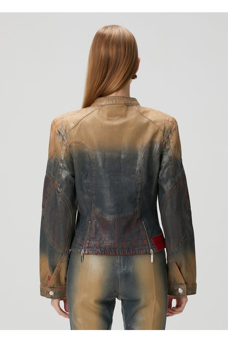 Pure Cotton Faded Motorcycle Denim Jacket, Alternate, color, BLUE