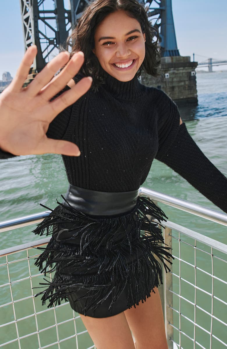 DKNY Sequin Cutout Sleeve Mock Neck Sweater, Alternate, color, 