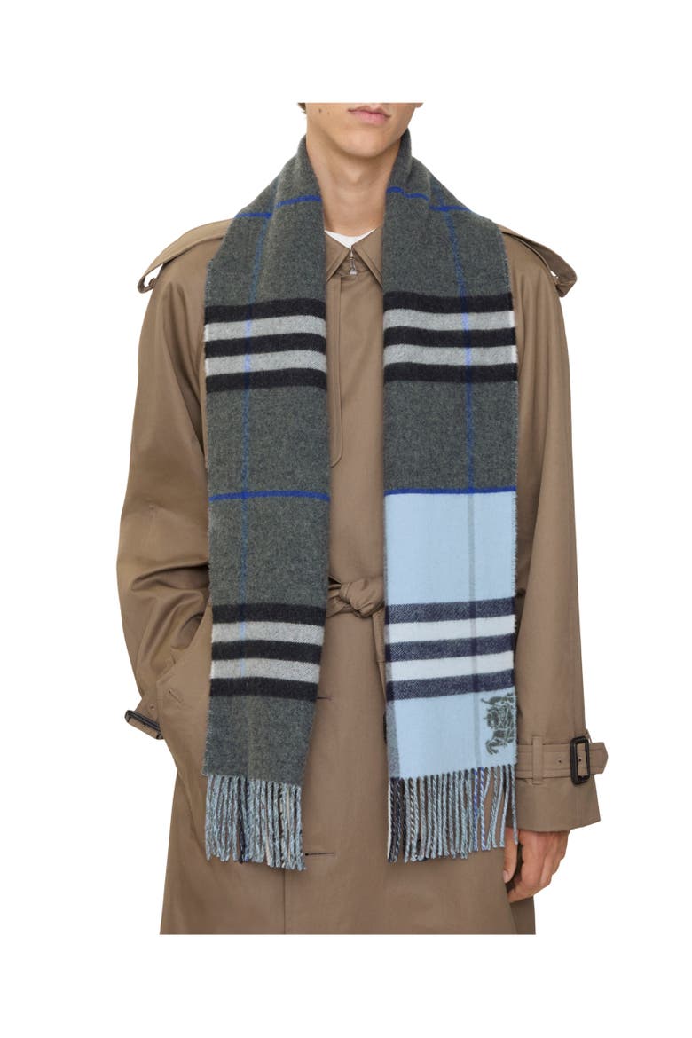 Contrast Check Cashmere Scarf, Alternate, color, Marlborough grey/bank grey