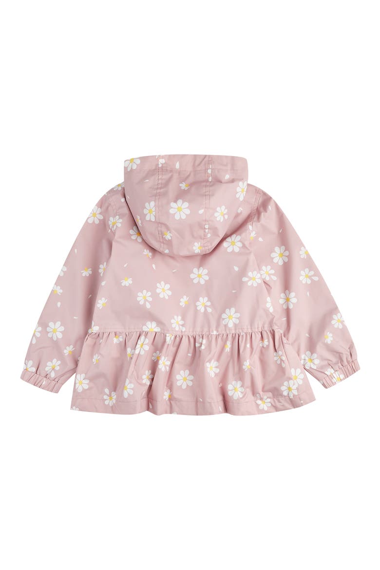Kids' Daisy Print Hooded Recycled Polyester Peplum Windbreaker, Alternate, color, PINK LIGHT