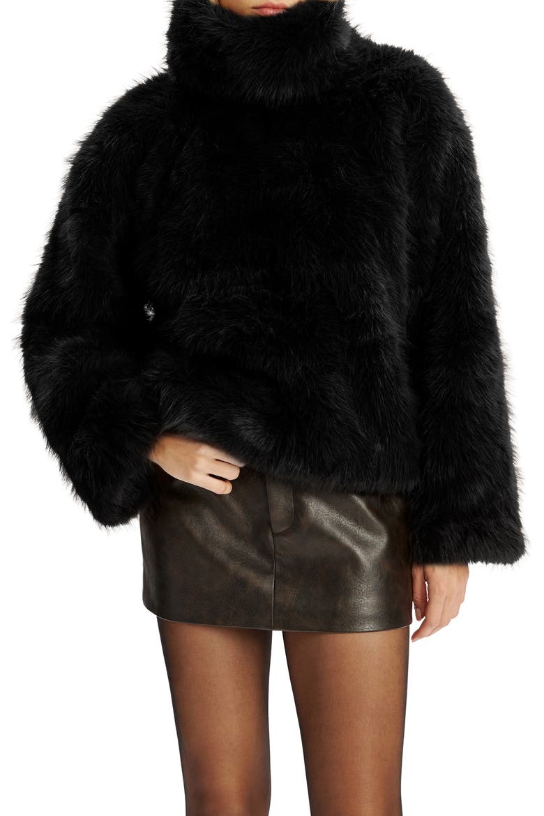 Renata Faux Fur Turtleneck, Alternate, color, BLACK