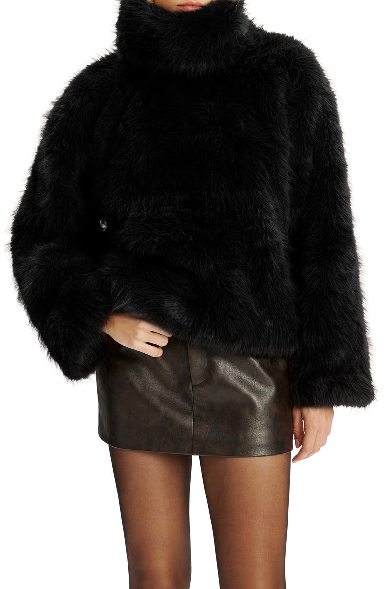 Bardot Renata Faux Fur Turtleneck, Alternate, color, Black