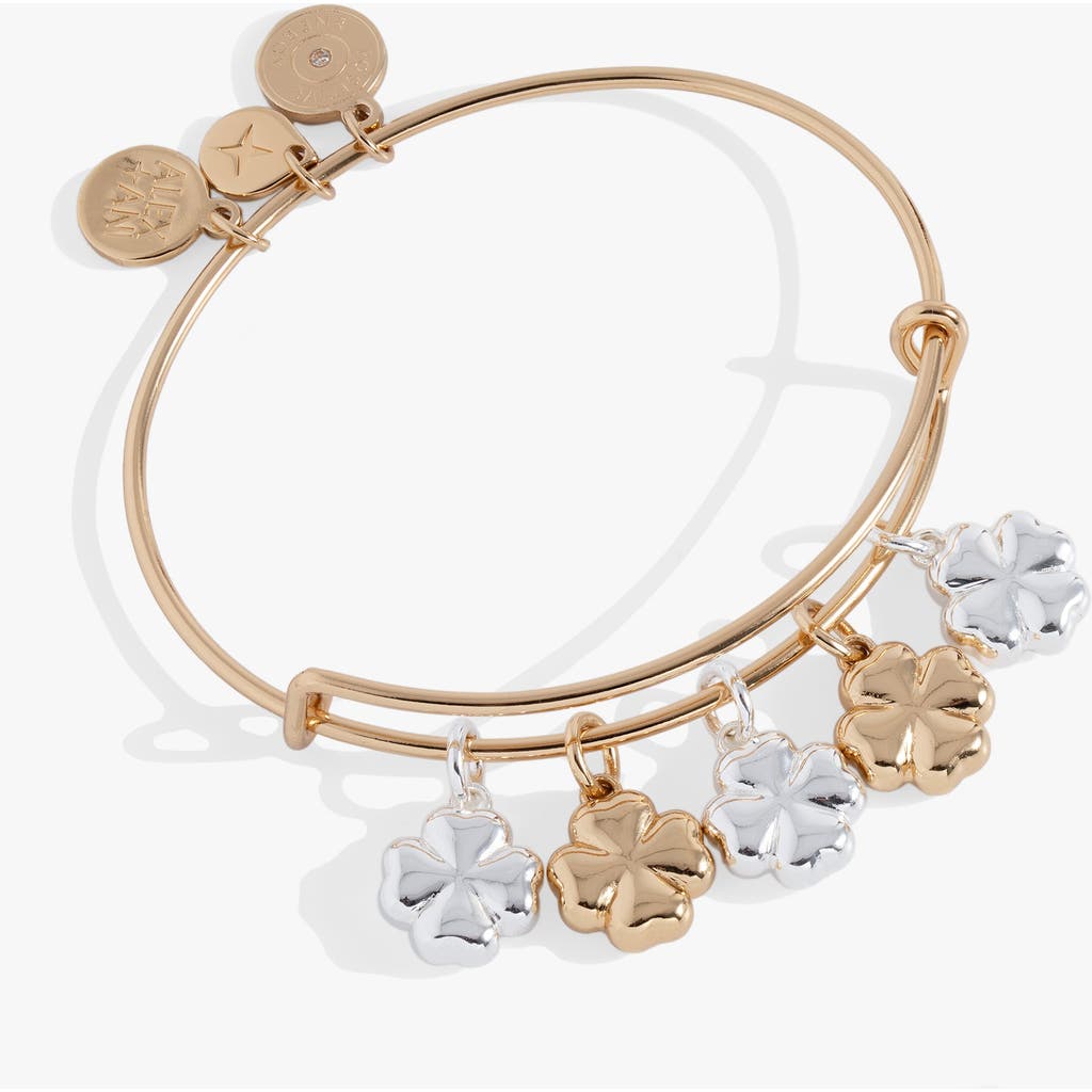 Alex And Ani Puffy Clover Multi Charm Bangle Bracelet In Two Tone