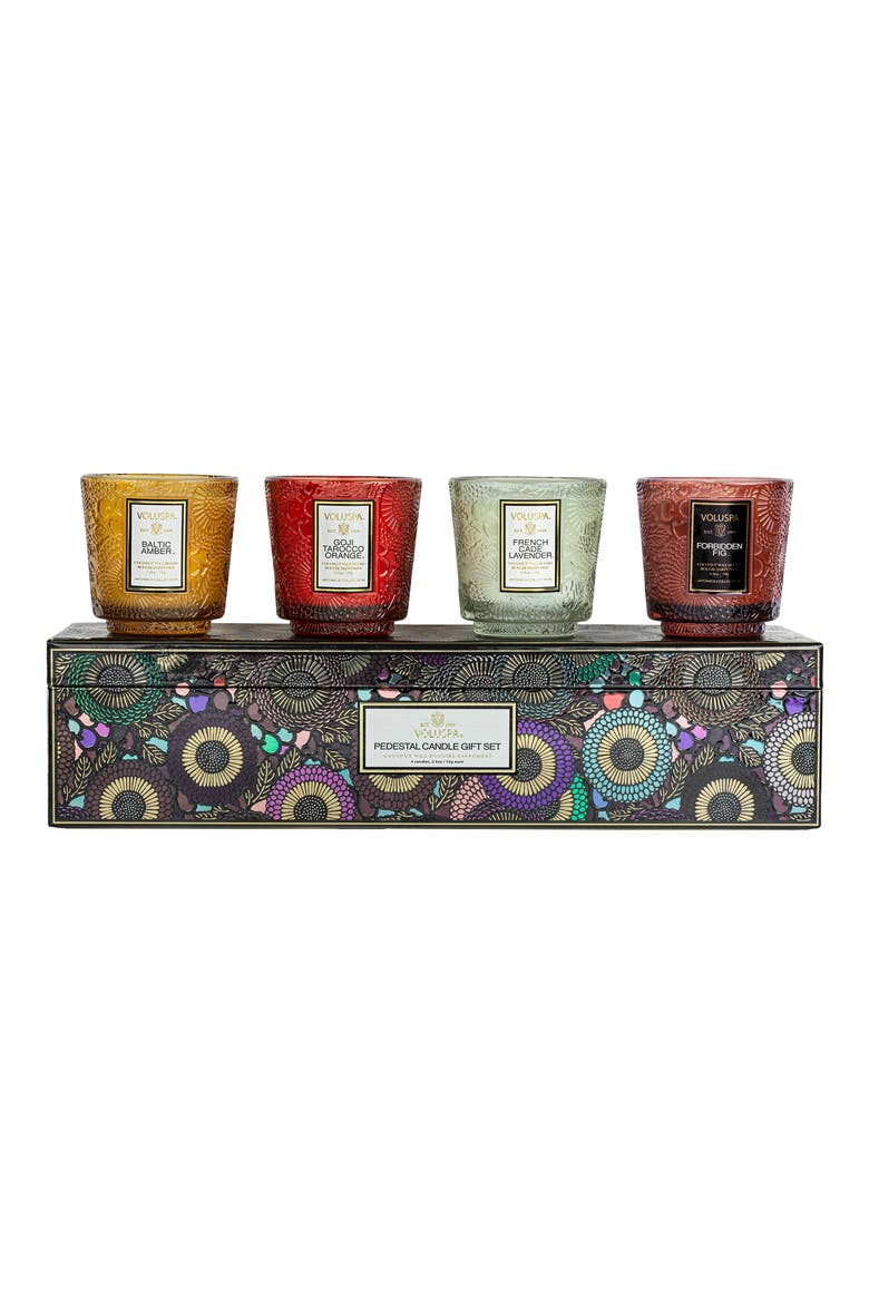 Japonica Set of 4 Mini Pedestal Candles, Main, color, PEDESTAL 4 SET