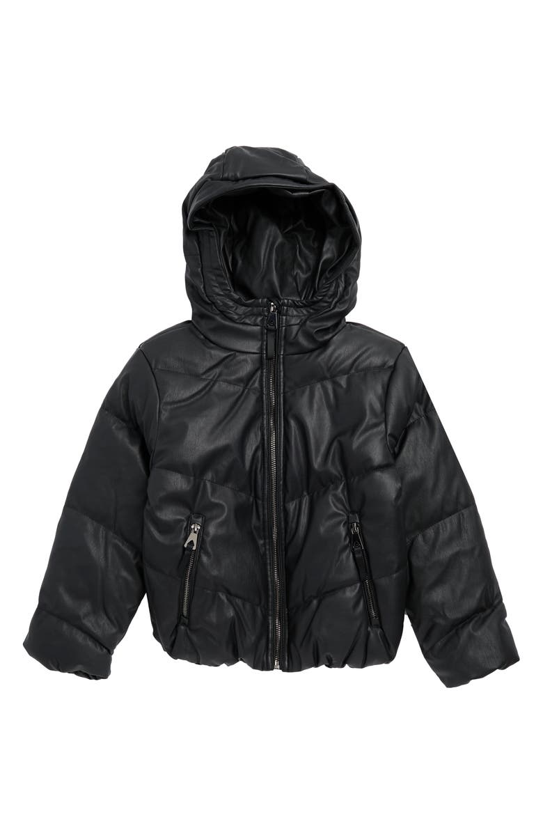Urban Republic Kids' Faux Leather Hooded Puffer Jacket, Main, color, Black