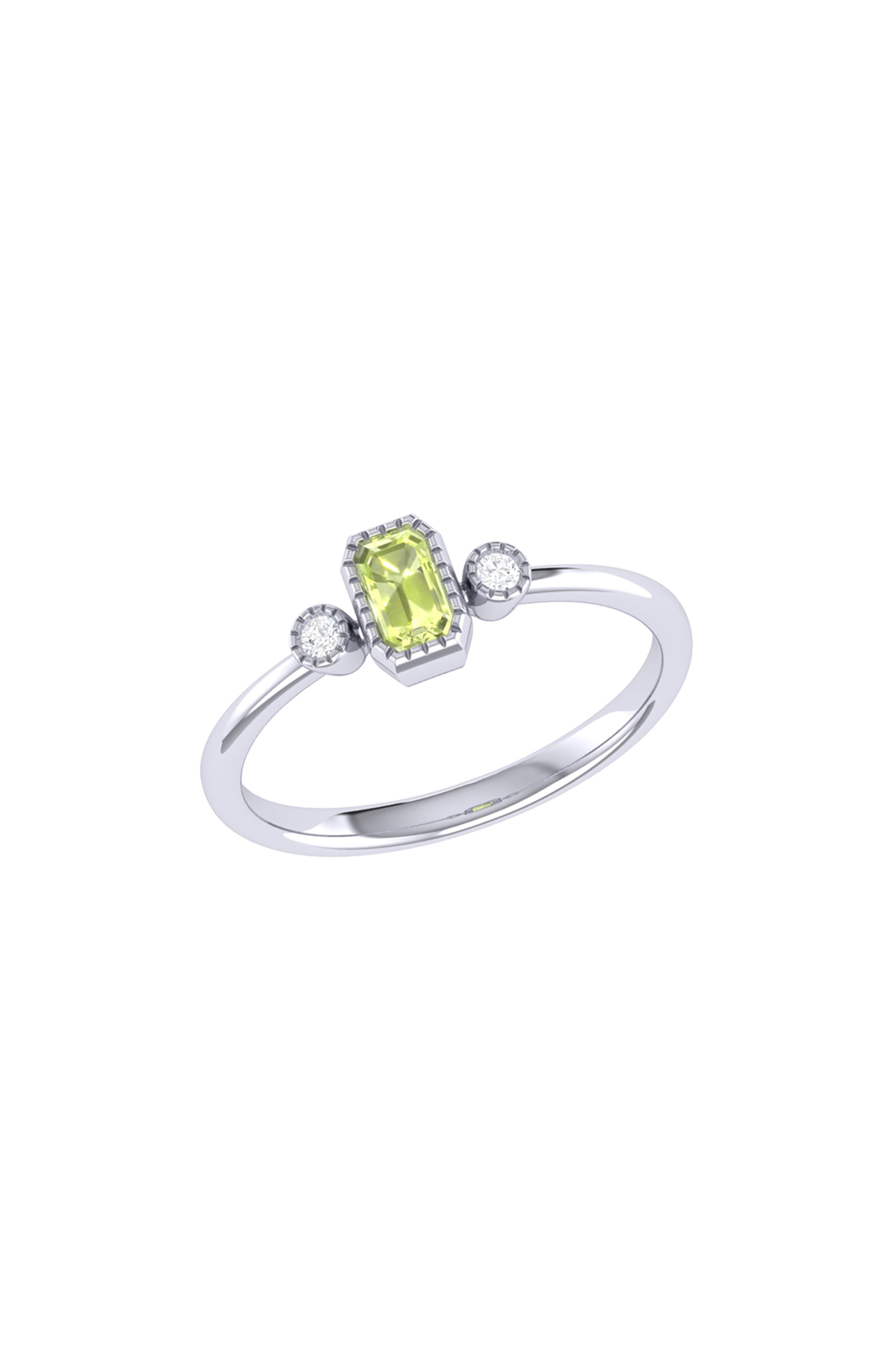 LuvMyJewelry La Vie Emerald Cut Peridot & Diamond Ring - 0.04ct.