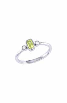 LuvMyJewelry La Vie Emerald Cut Peridot & Diamond Ring - 0.04ct.