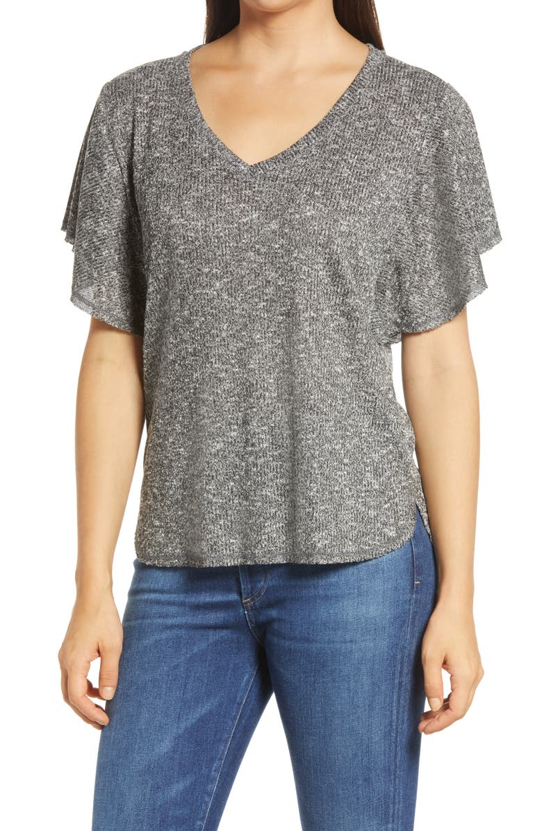 Bobeau Hacci Flutter Sleeve Top, Main, color,