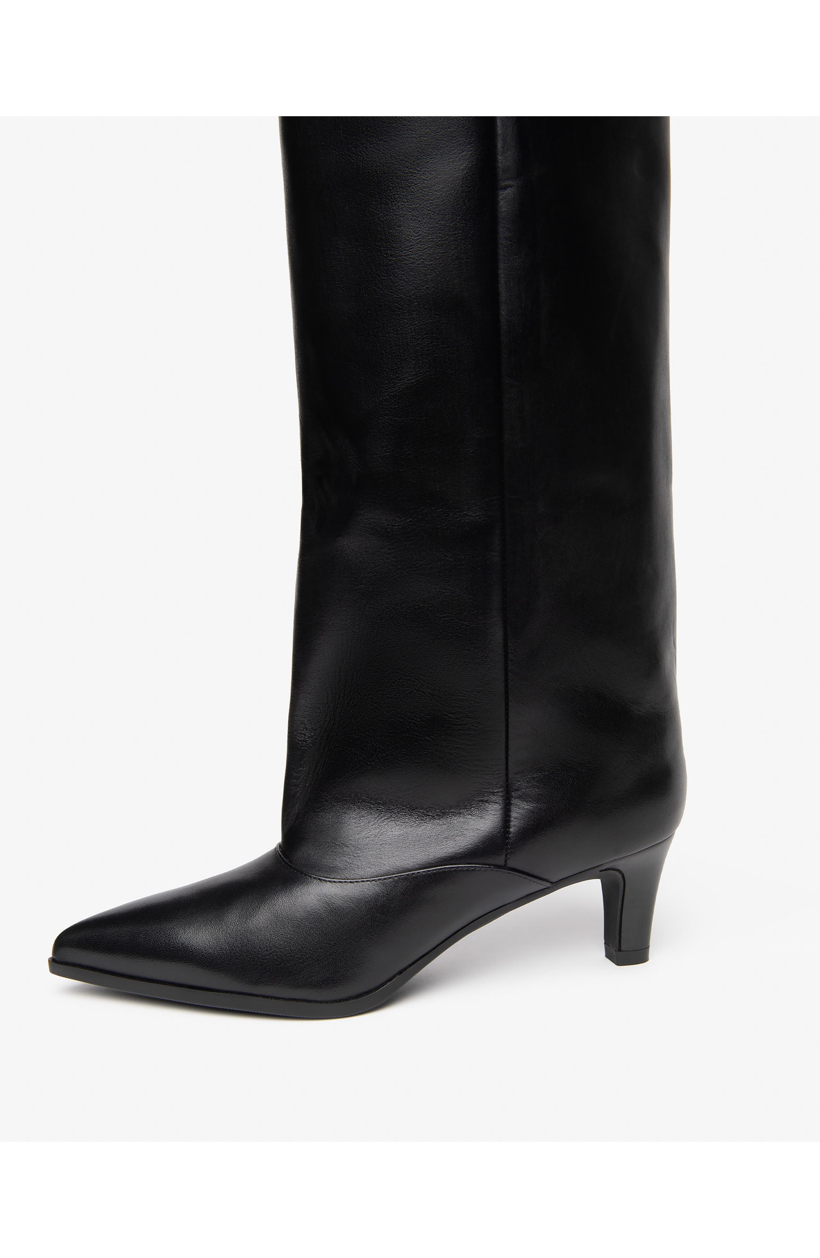 Cuffed Pointed Toe Knee High Boot, Alternate, color, BLACK