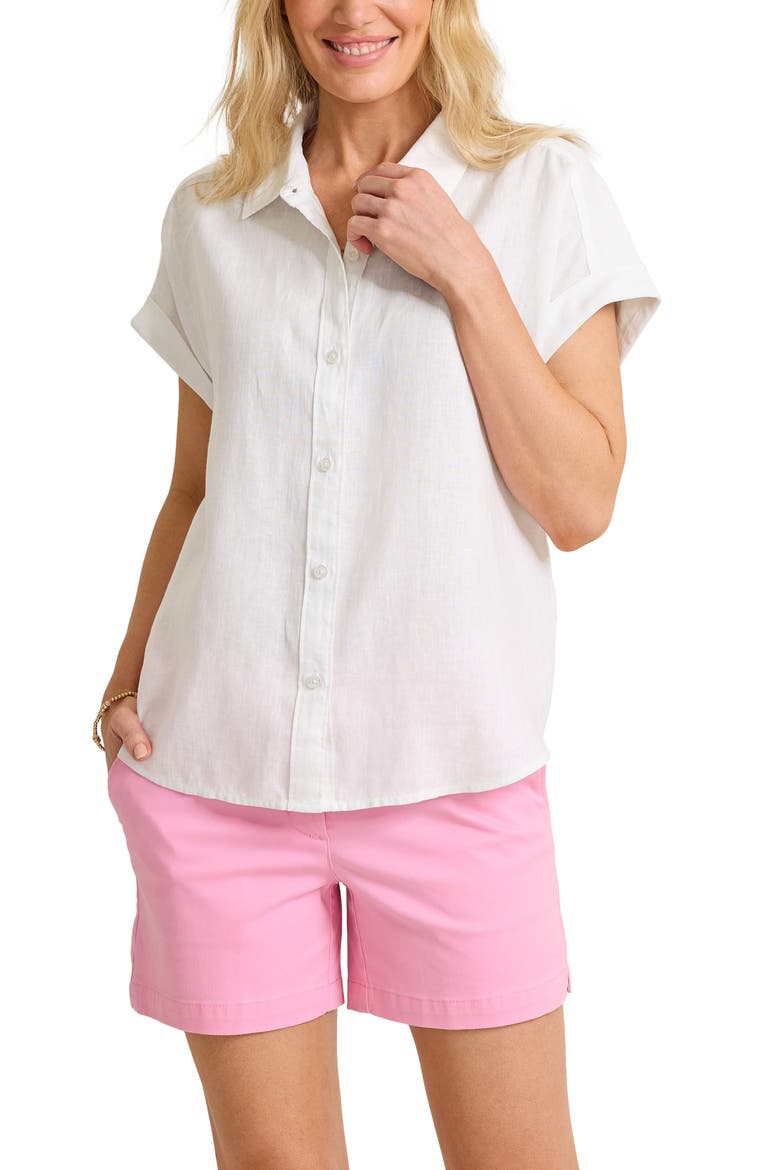 Paradise Shore Linen Button-Up Shirt, Main, color, WHITE