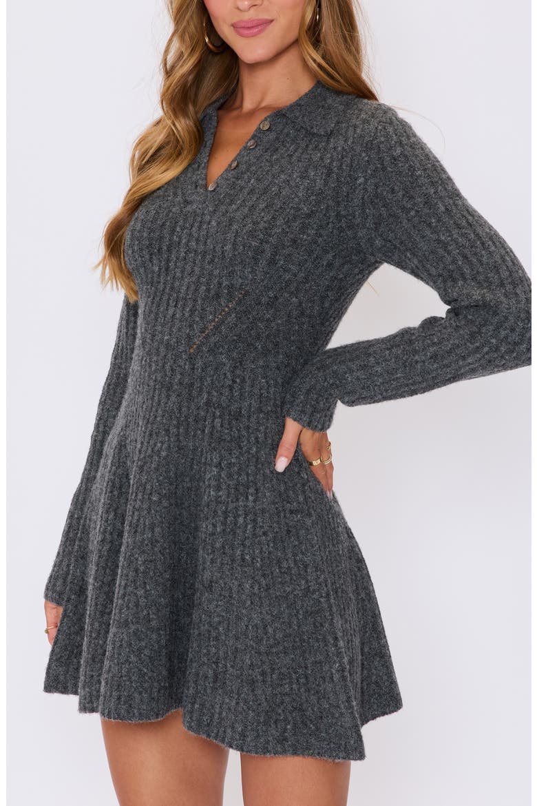 Ember Long Sleeve Polo Sweater Minidress, Alternate, color, CHARCOAL