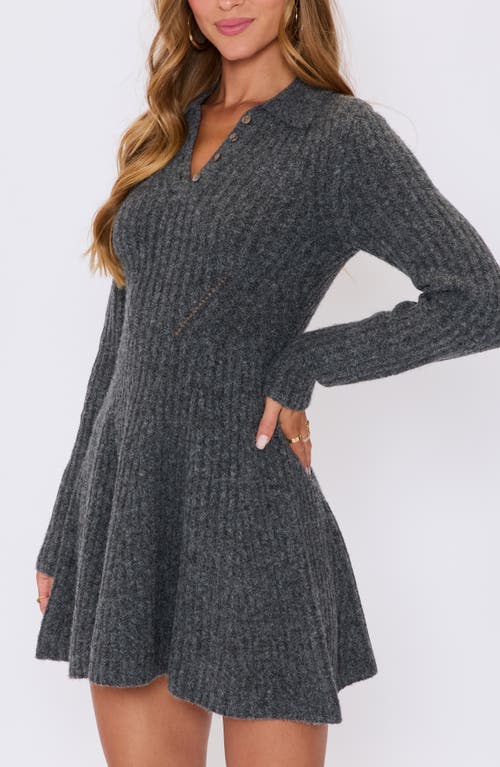 Vici Collection Ember Long Sleeve Polo Sweater Minidress In Gray