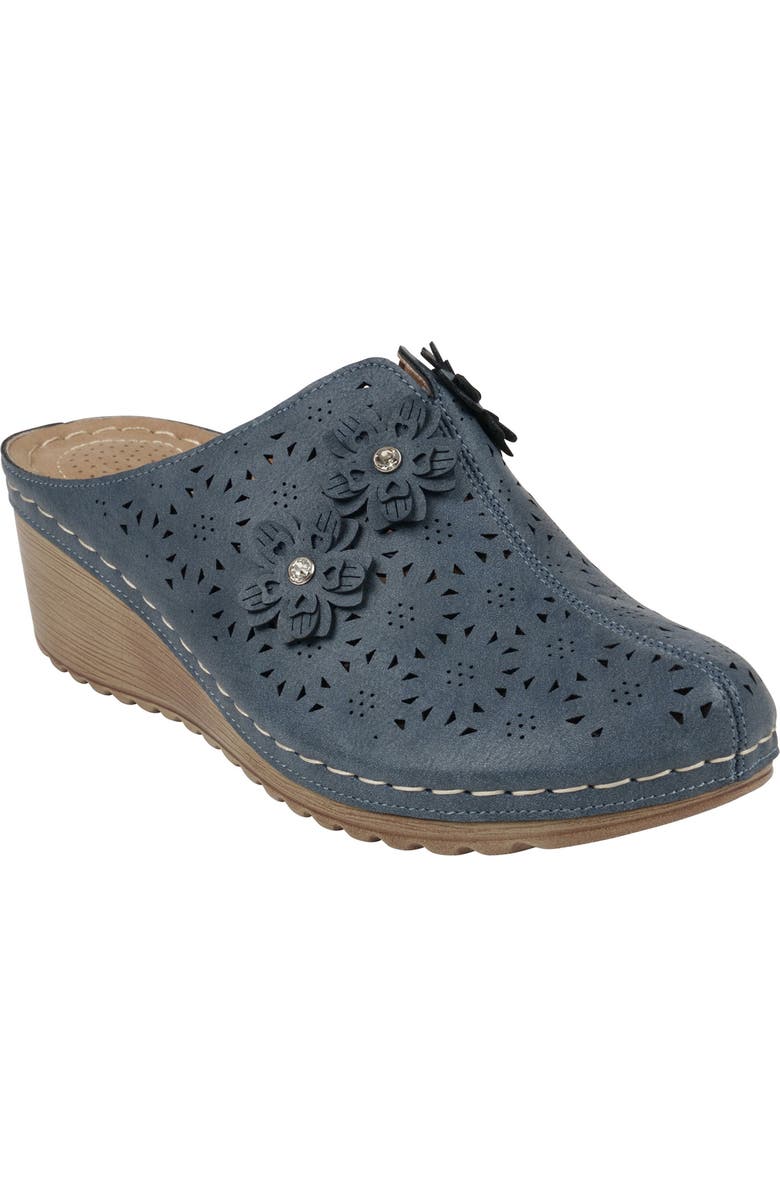 GOOD CHOICE NEW YORK Krista Flower Cutout Wedge Mule, Main, color, Navy