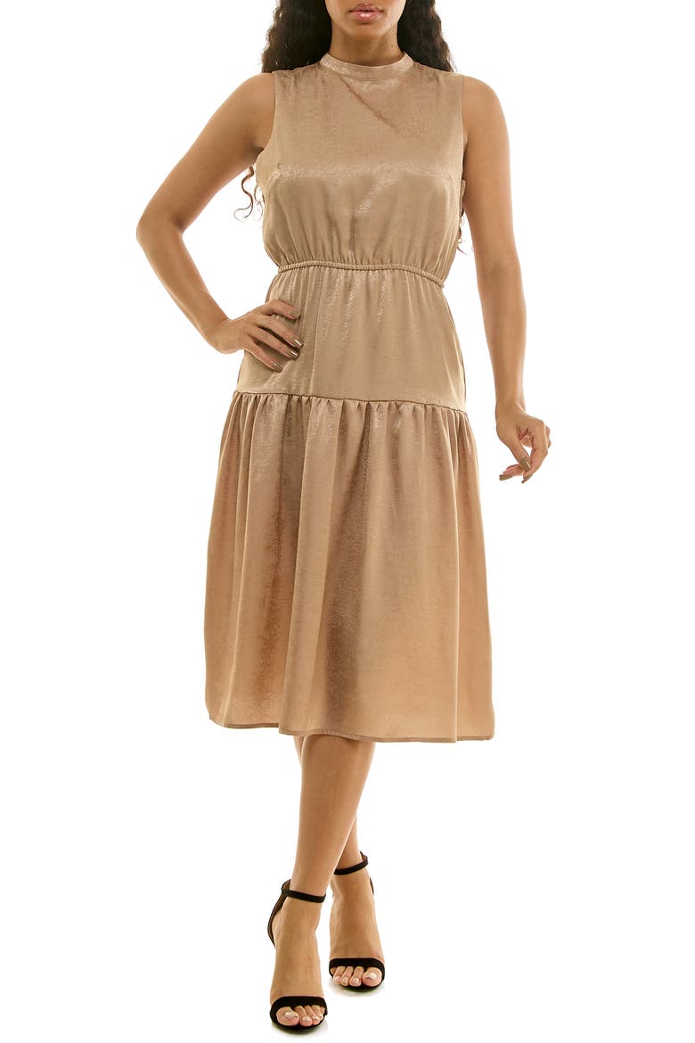 Sleeveless Back Bow Tiered Dress, Main, color, PRALINE