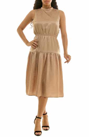 Nina Leonard Sleeveless Back Bow Tiered Dress