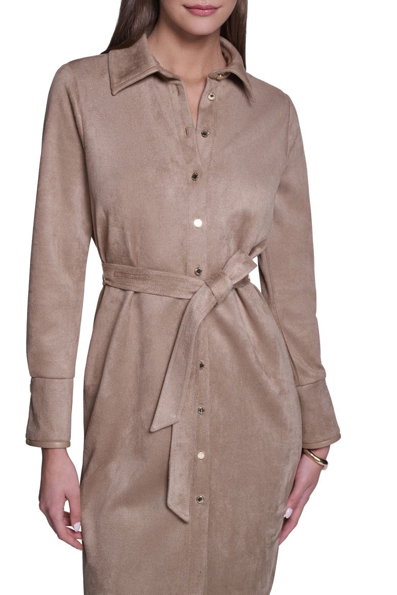 Long Sleeve Suede Shirt Dress, Alternate, color, Spiced Almond