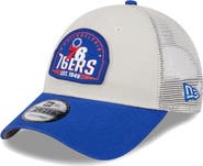 New Era Men's New Era Khaki/Royal Philadelphia 76ers Throwback Patch Trucker 9FORTY Adjustable Hat