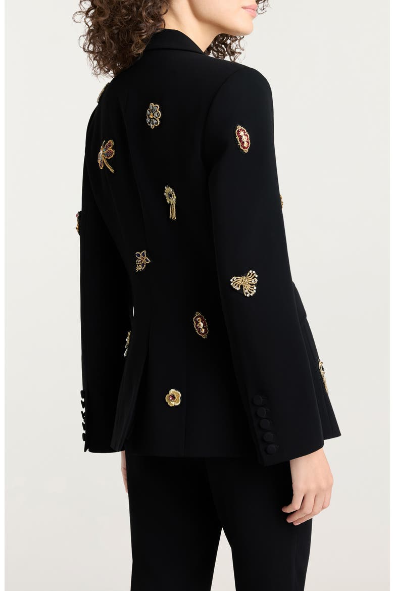 Beaded Brooches Crepe Jacket, Alternate, color, BLACK