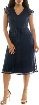 Nina Leonard Mesh Fit & Flare Dress