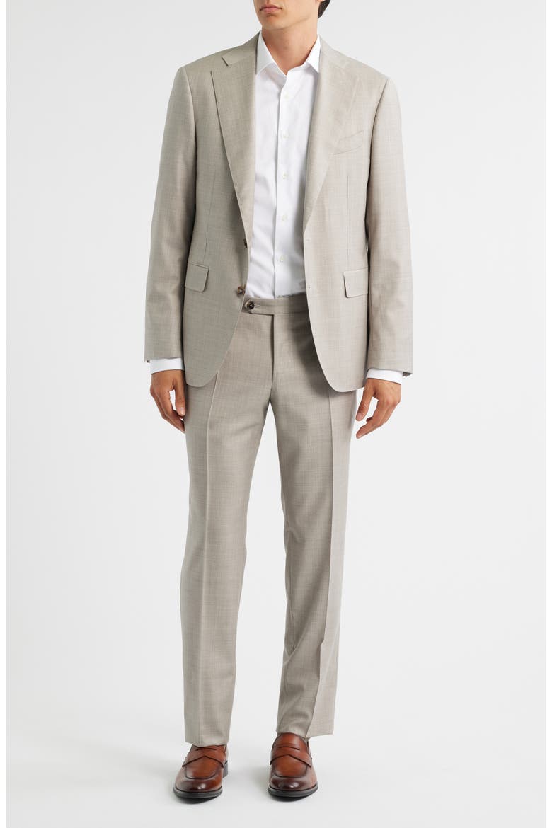 Capri Trim Fit Tan Mélange Super 150s Wool Suit, Main, color, BEIGE