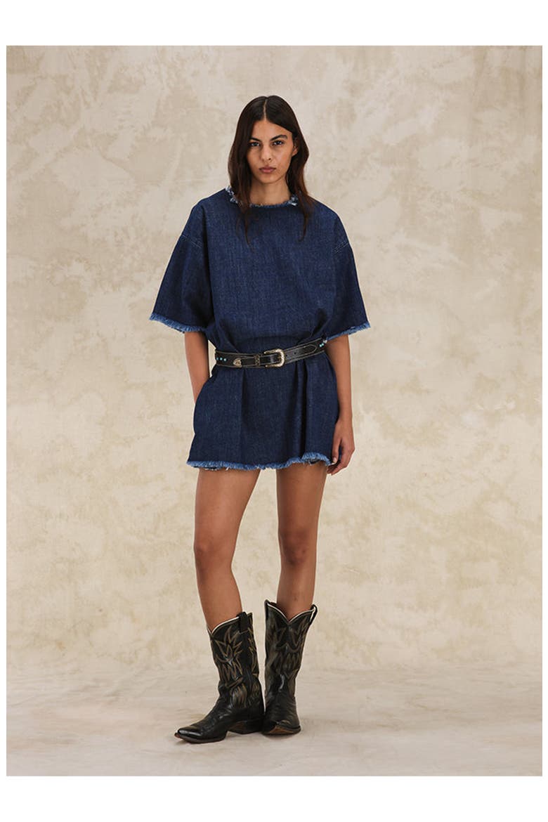 Fringed Oversize T-Shirt Dress, Alternate, color, Indigo Rinse