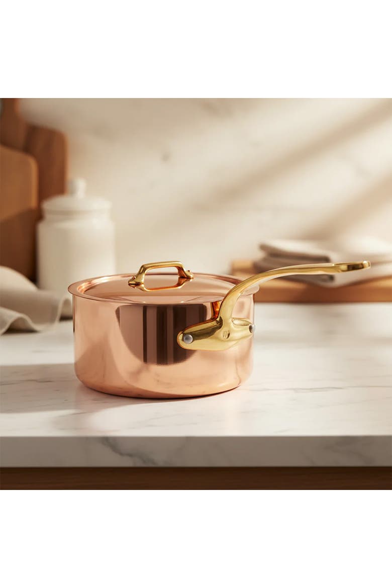 M'Heritage 200 B 2mm Polished Copper & Stainless Steel Sauce Pan With Lid, And Brass Handles, 1.8-qt, Alternate, color, Copper