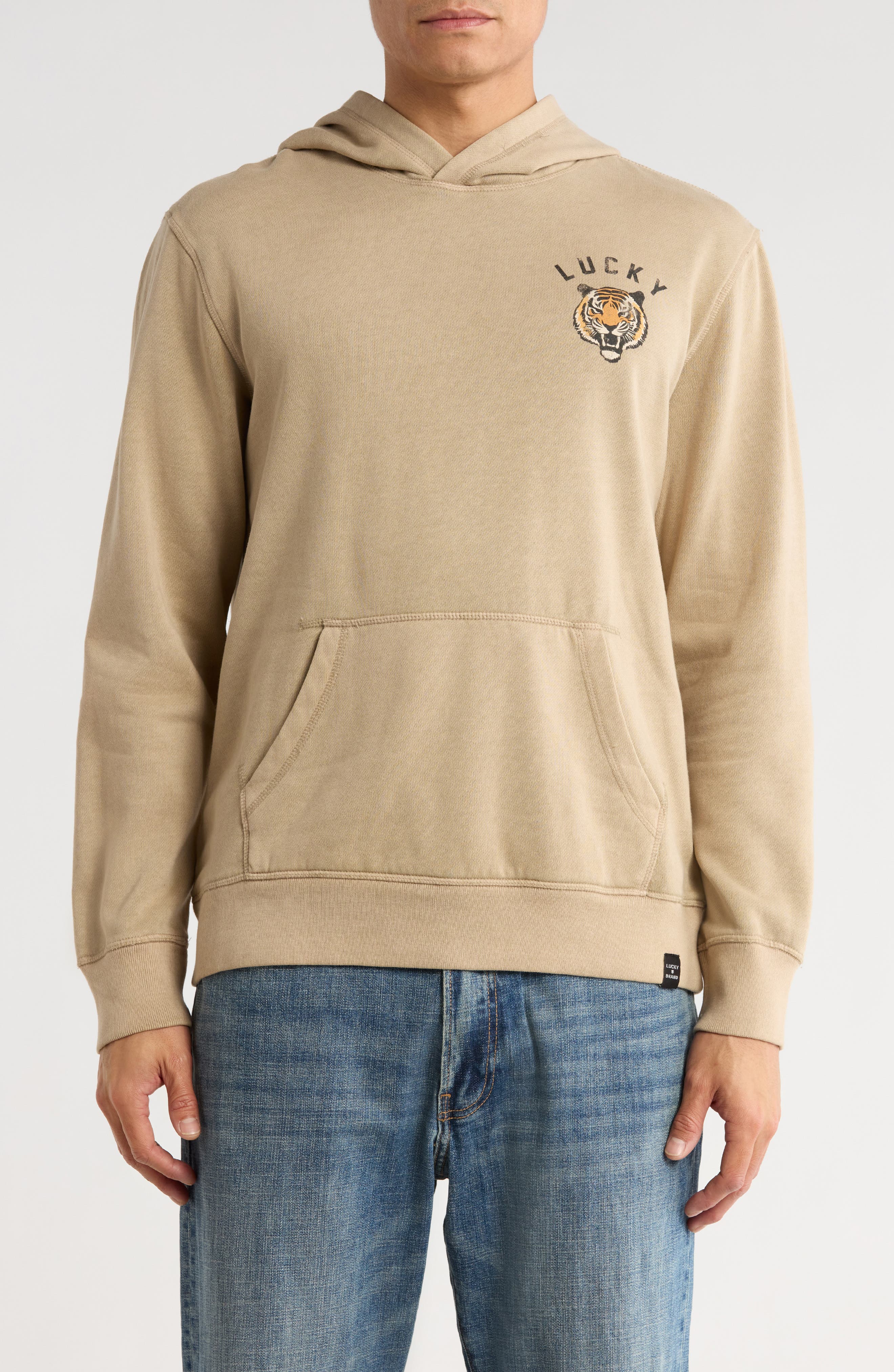 Lucky Brand Logo Washed Fleece Graphic Hoodie