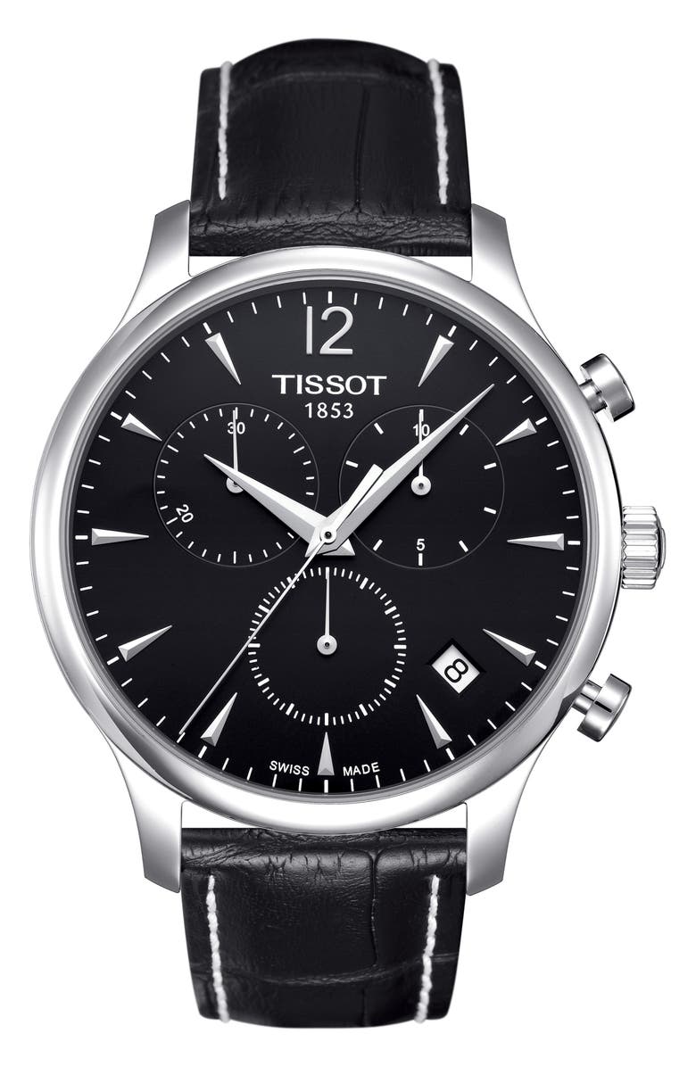 Tissot Tradition Chronograph Leather Strap Watch, 42mm, Main, color, 