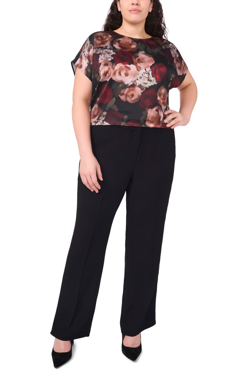 Halogen<sup>®</sup> Floral Cap Sleeve Top, Alternate, color, Rich Black