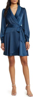 Vince Camuto Shawl Collar Long Sleeve Satin Dress