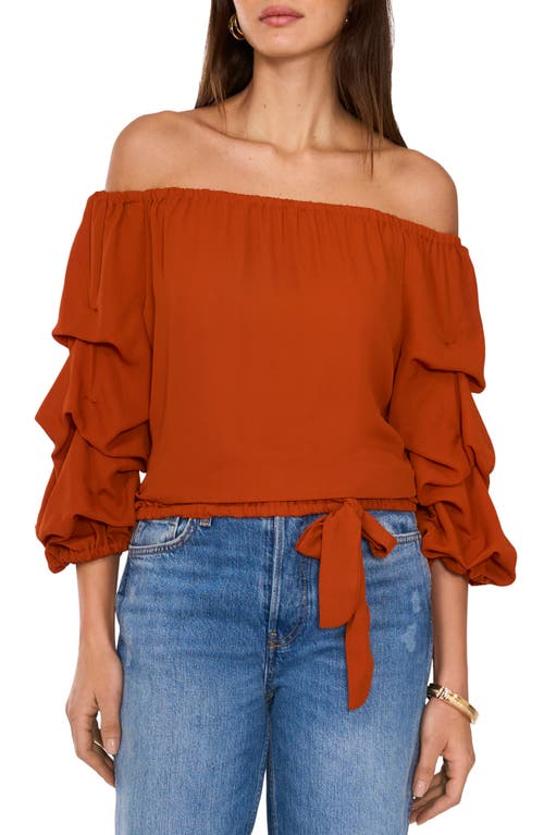 Shop Vince Camuto Tie Waist Off The Shoulder Blouse In Penny Lane