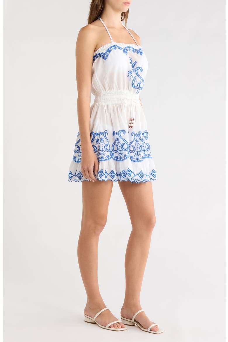 Natalia Embroidered Cotton Cover-Up Dress, Alternate, color, WHITE / OCEAN EYELET