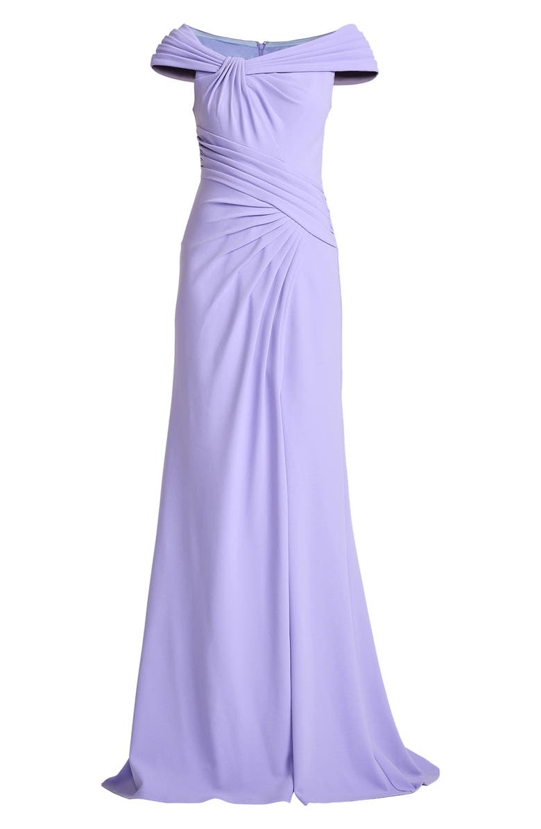Tadashi Shoji Off the Shoulder Crepe Column Gown, Alternate, color, Lavender Mist
