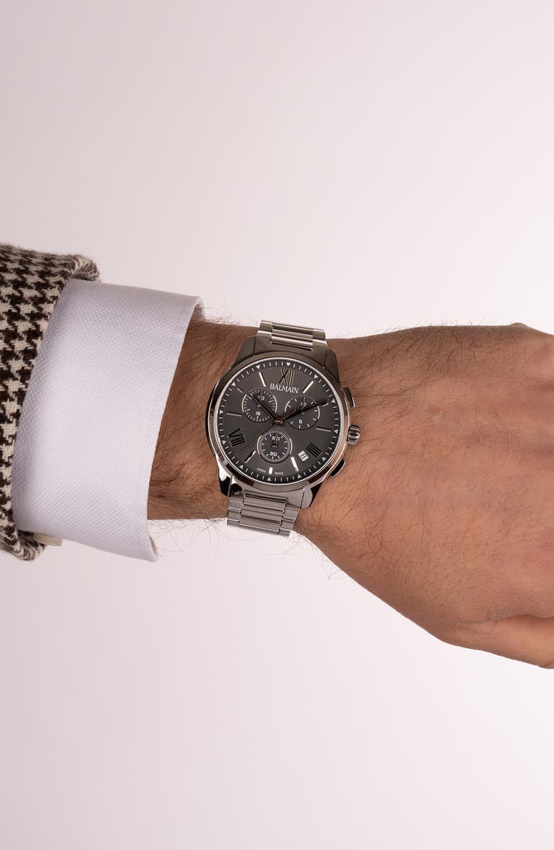 BALMAIN WATCHES Athracite Bracelet Chronograph Watch, 42mm, Alternate, color, Stainless Steel